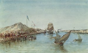 Schiffe auf dem Suezkanal, aus einem Souveniralbum zur Erinnerung an die Reise von Kaiserin Eugenie bei der Einweihung 1869