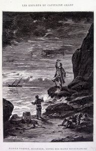 Bring ihn hinunter, Herr, in entmutigte Hände! in „Les Enfants du Capitaine Grant“ von Jules Verne von Edouard Riou