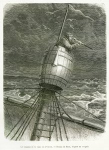 Das Fass der Wache des Bootes Proven, Zeichnung von Riou, zur Illustration der Geschichte von Professor Nils Adolf Erik (Eric) Baron Nordenskjöld (Nordenskiöld) (1832-1901): Schwedische Polarexpedition, 1875. Gravur in „Le tour du monde“ von Edouard Riou