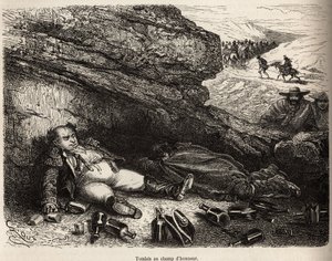 Der Oberst des Genies und sein Adjutant, betrunken nach dem kleinen Fest, das von den Notablen von Cailloma gegeben wurde, verstecken sich hinter den Felsen, der Erzähler und sein Reisebegleiter, im Hintergrund kehrt die Truppe der Notablen nach Hause zurü