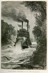 Die Passage der Angostura (Kolumbien), durch das Dampfschiff der Expedition, Zeichnung von E. Riou, zur Illustration der Reise nach Äquatorialamerika (Kolumbien, Ecuador, Peru), 1875-1876, von Edouard Andre (1833-1894), Reisender im Auftrag der Fr von Edouard Riou