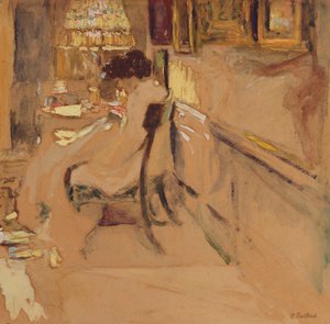 Madame Hessel beim Nähen unter der Lampe, ca. 1905 von Edouard Vuillard