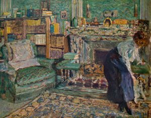 Marguerite Chapin in ihrer Wohnung mit ihrem Hund, 1910 von Edouard Vuillard
