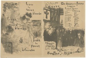 Umschlag Programmheft mit Werbung für La Revue Blanche und Ankündigung des Theaterstücks Au-dessus des forces humaines von Edouard Vuillard