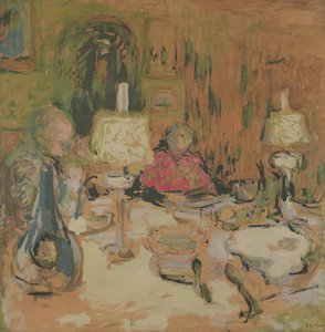 Das Abendessen mit zwei Lampen, rue de Calais, 1913 von Edouard Vuillard