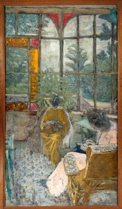 Zwei Frauen sticken unter einer Veranda. Lucie Hessel und Schauspielerin Marthe Mellot von Edouard Vuillard