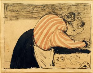 Alte Frau, die sich über den Tisch beugt von Edouard Vuillard