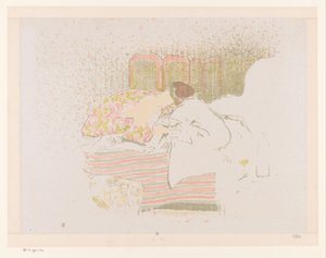 Frau mit Kind auf Bett von Edouard Vuillard
