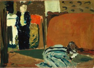 Frau schaut unter das Bett, um 1895