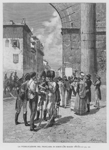 Die Veröffentlichung des Proklamations von Rimini, 30. März 1815