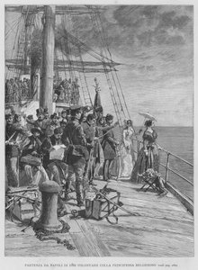 Abreise von Neapel von 180 Freiwilligen mit Prinzessin Belgioioso von Edouardo Matania