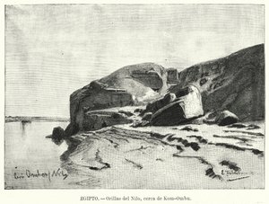 Ufer des Nils bei Kom Ombo, Ägypten von Eduard (after) Hildebrandt