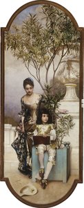 Mutter und Kind zeichnen im Park, 1886 von Eduard Charlemont
