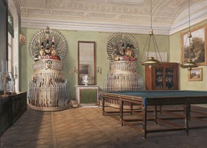 Innenräume des Winterpalastes. Das Billardzimmer von Kaiser Alexander II., Mitte des 19. Jahrhunderts von Eduard Hau