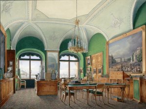 Innenräume des Winterpalastes. Das große Arbeitszimmer von Kaiser Nikolaus I., 1860er Jahre von Eduard Hau