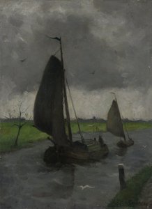 Wasserlauf mit Segelbarken von Eduard Karsen