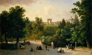 Blick von den Karlsaue-Gärten auf den Friedrichsplatz von Eduard Stiegel