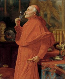 Kardinal, der das Bouquet eines Weißweins (in einem venezianischen Glas) prüft, um 1900 von Eduard von Grutzner