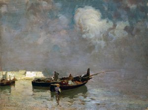 Marina mit Fischern, von Eduardo Dalbono (1841-1915), Öl auf Leinwand, 34x45 cm