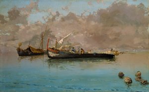 Marina mit Fischerbooten, von Eduardo Dalbono (1841-1915), Öl auf Leinwand, 64,5x104,5 cm von Eduardo Dalbono