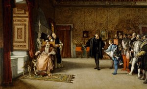 Juan de Austrias Vorstellung bei Kaiser Karl V. in Yuste, 1869 von Eduardo Rosales