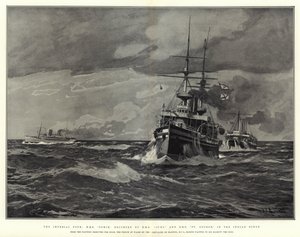 Die Kaiserliche Tour, H.M.S. Ophir, eskortiert von H.M.S. Juno und H.M.S. St George, im Indischen Ozean