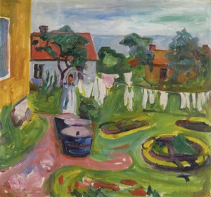 Kleider auf einer Leine in Asgardstrand von Edvard Munch