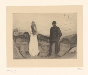 Mann und Frau am Ufer stehend von Edvard Munch