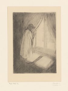 Mädchen in einem Nachthemd am Fenster von Edvard Munch
