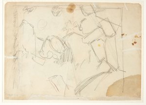 Entwurf für eine Landschaft, drei angedeutete tanzende Figuren von Edvard Weie