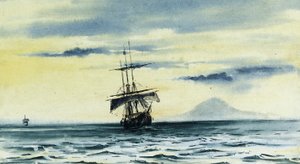 Der letzte Blick auf den Mount Discovery: SS. "Morning" und "Terra Nova" folgen der "Discovery" aus der McMurdo-Straße