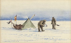 Die Schlittenparty zur White Island, Februar 1902: Shackleton und Wilson beim Lageraufbau, 1902