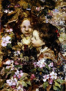 Zwei Mädchen unter Blüten von Edward Atkinson Hornel