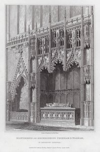 Denkmäler der Erzbischöfe Peckham und Warham in der Kathedrale von Canterbury (Gravur) von Edward Blore