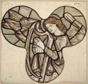 Entwurf für ein Buntglasfenster in der Lyndhurst Kirche: Ein Engel Harfenist, 1862