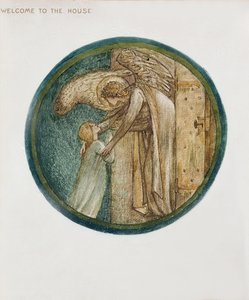 Das Blumenbuch: XXXI. Willkommen im Haus, 1905 (Lithografie mit Gouache auf Papier) von Edward Burne Jones