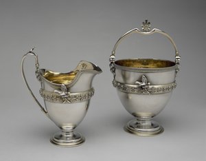 Sahnekrug und Zuckerbehälter, ca. 1865-1869 (Silber und Silber vergoldet)