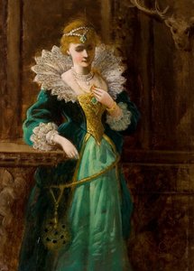 Amy Robsart betrachtet das Porträt von Leicester, späte 19. Jahrhundert von Edward Charles Barnes