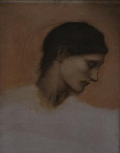 Studie eines Mädchens (Öl auf Leinwand) von Edward Coley Burne Jones