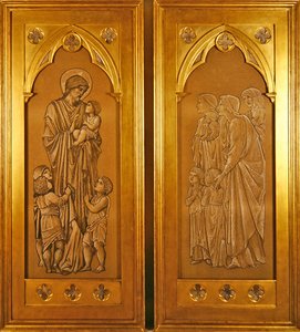 Christus segnet die kleinen Kinder und Frauen bringen Kinder in die Gegenwart von Christus von Edward Coley Burne Jones