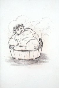 William Morris (1834-96) in einer Badewanne, aus einem Album von Zeichnungen von Edward Coley Burne Jones