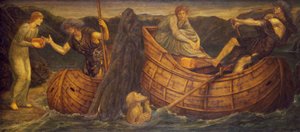 Amor und Psyche - Palastgrün-Wandbilder - Psyche gibt dem Fährmann des Styx die Münze, 1881 von Edward Burne Jones