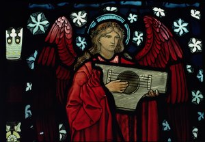 Detail des Engelmusikers, hergestellt von William Morris und Co., 1882 (Detail)