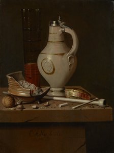 Stillleben mit Rauchutensilien und Bierkrug, 1664