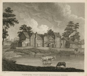 Ansicht der Pesthäuser in Tothill Fields, London von Edward Dayes
