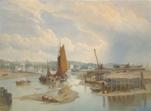 Eine Stadt an einem Ästuar bei Ebbe, 1868 von Edward Duncan