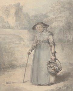 Alte Dame mit Blumenkorb