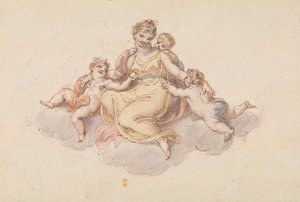 Mutter und Kinder auf einer Wolke sitzend