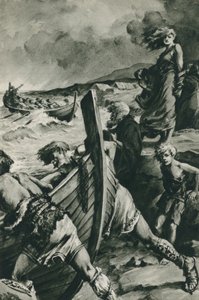 Die Wikinger, die aus den Fjorden Norwegens segelten und Amerika lange vor Kolumbus fanden (Lithografie) von Edward Frederick Skinner