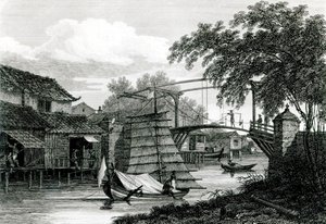 Zugbrücke in Malakka, graviert von George Cooke